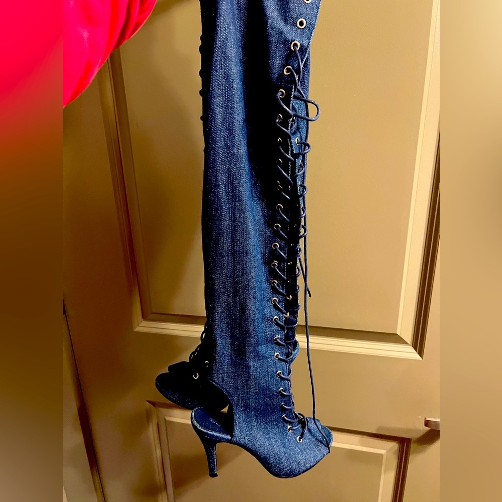 Denim tie up shoes